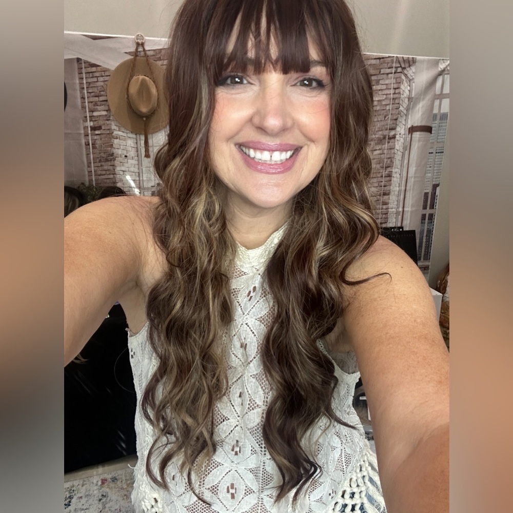 079 “the Jennifer” brown with blonde micro lights long 26” full wig